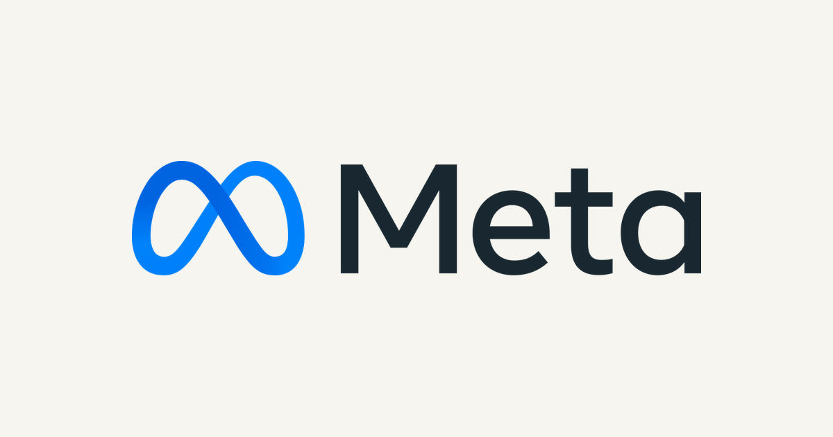 파란색 계열의 Meta 로고 이미지. 가로로 배치된 Meta 회사 상표가 보인다.